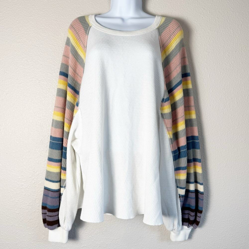 free people | rainbow dreams waffle knit bell sleeve bohemian women's top sz S